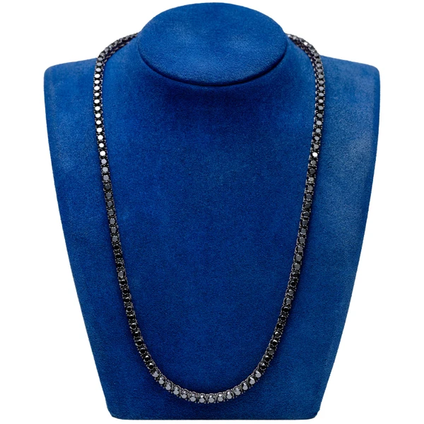 Black Diamond Prong Set Tennis Necklace 14k Solid Gold 62.25ctw
