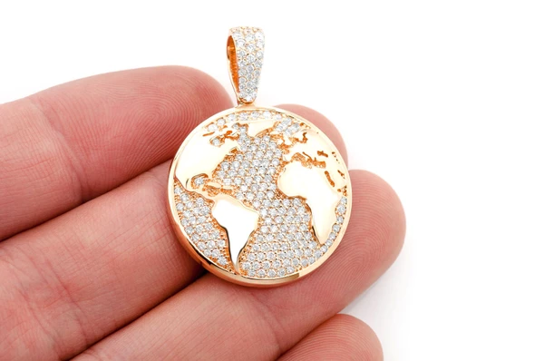 Globe Diamond Pendant 14k Solid Gold 1.25ctw