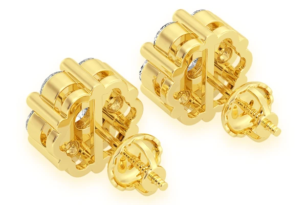 2.00ctw Flower Stud Diamond Earrings 14k Solid Gold