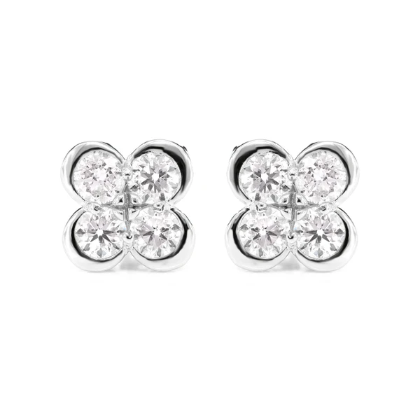 Diamond Bezel Clover Stud Earrings 14k Solid Gold 2.40ctw 