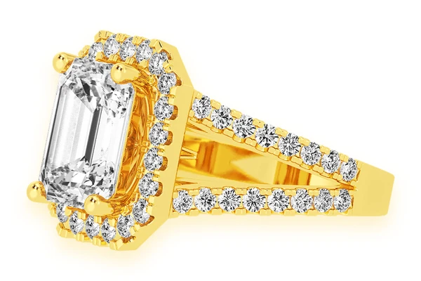 Sphinx - 3.00ct Emerald Solitaire - Two Row Split - Diamond Engagement Ring - All Natural Vs Diamonds