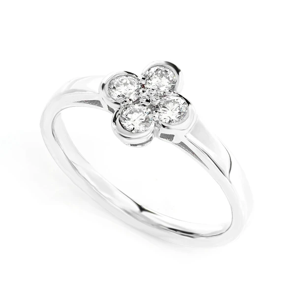 Clover Bezel Diamond Ring 14k Solid Gold 0.30ctw 