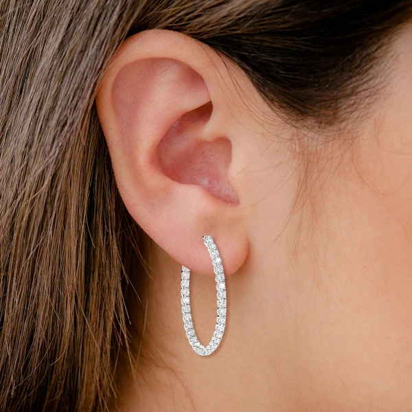 Oval Diamond Insdie Outside Hoop Earrings 14k Solid Gold 5.00ctw 