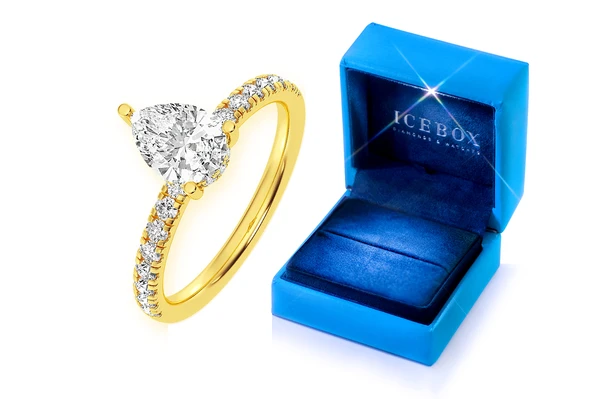 Thinn - 1.00ct Pear Solitaire - One Row Under Halo - Diamond Engagement Ring - All Natural