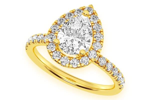 Thav - 1.00ct Pear Solitaire - Scallop Halo One Row - Diamond Engagement Ring - All Natural