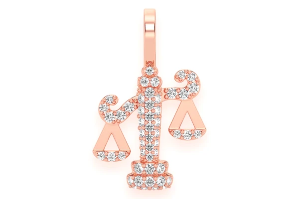 Balance Scale Diamond Pendant 14k Solid Gold 0.30ctw