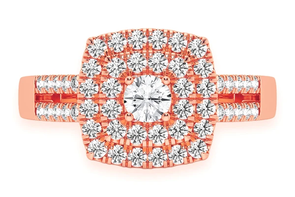 .75ctw - Round Double Halo Split Shank - Diamond Engagement Ring - All Natural