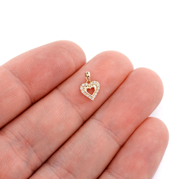 Open Heart Halo Diamond Pendant 14k Solid Gold 0.04ctw