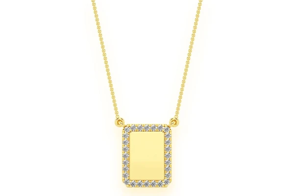 Rectangle Picture Diamond Necklace Connected 14k Solid Gold 0.15ctw