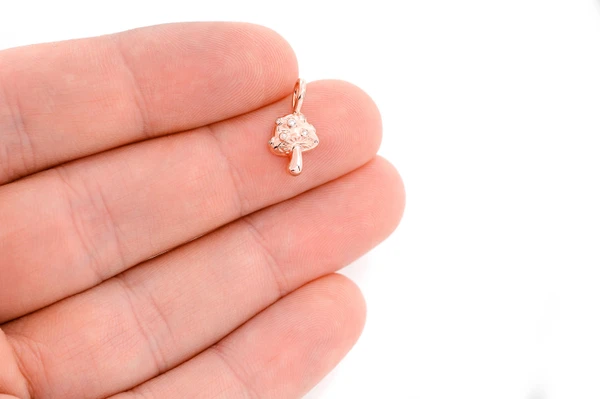 Mushroom Diamond Pendant 14k Solid Gold 0.02ctw