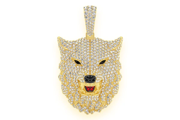 Wolf Diamond Pendant 14k Solid Gold 4.75ctw