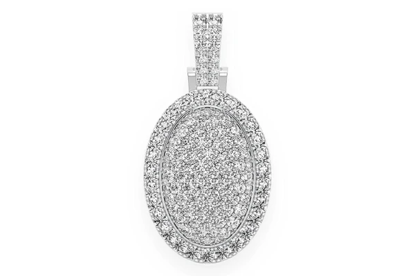 Oval Pillow Double Layer Diamond Pendant 14k Solid Gold 2.50ctw
