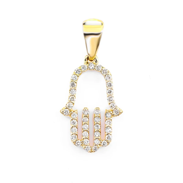 Open Diamond Hamsa Pendant 14k Solid Gold 0.15ctw
