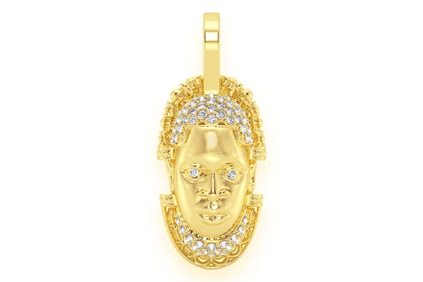 Edo Mask Diamond Pendant 14k Solid Gold 0.25ctw