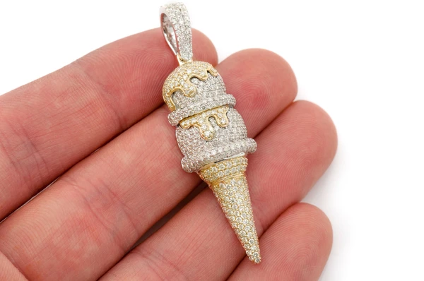 Double Scoop Ice Cream Diamond Pendant 14k Solid Gold 3.25ctw