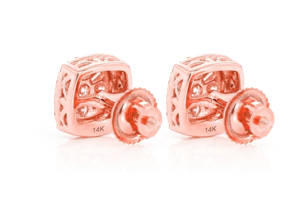 Baguette Flower Stud Diamond Earrings 14k Solid Gold 1.00ctw