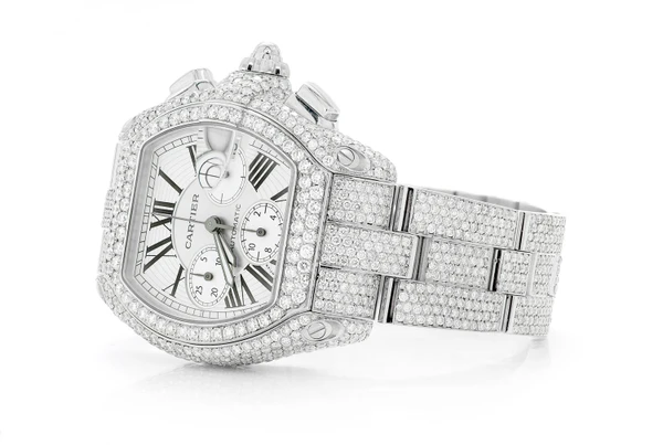 Cartier Chronograph 41MM Steel - Fully Iced Out 24.50ctw