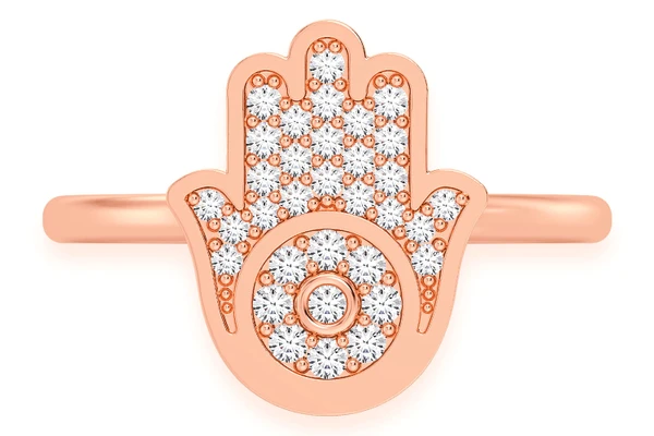 Hamsa Diamond Ring 14k Solid Gold 0.20ctw 