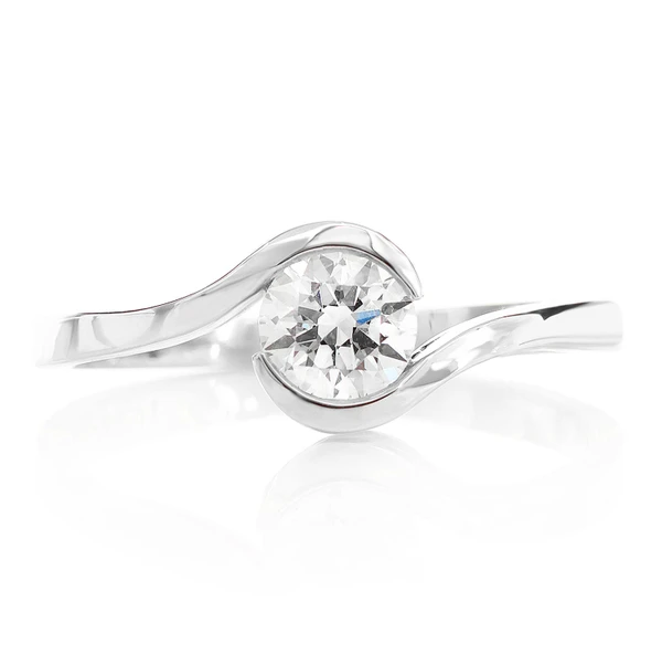 0.25ct Solitaire Round Diamond Bypass Engagement Ring 14k Solid Gold - All Natural 