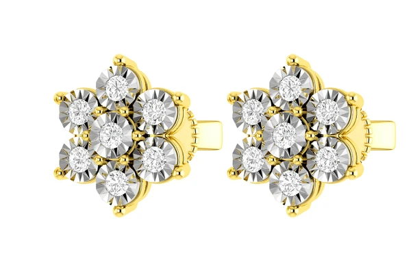 6 Point Diamond Flower Stud Earrings 14k Solid Gold 0.65ctw