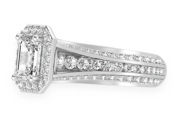 Monst - 1.00ct Emerald Solitaire - Three Row Graduated Split Halo - Diamond Engagement Ring - All Natural Vs Diamonds
