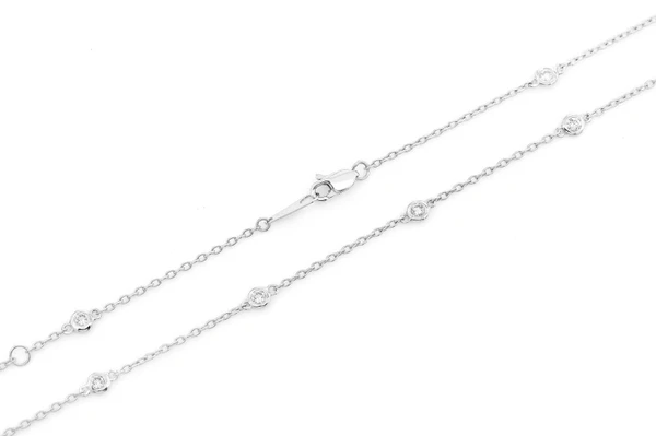 Round Bezel Set Diamond Necklace Connected 14k Solid Gold 0.75ctw