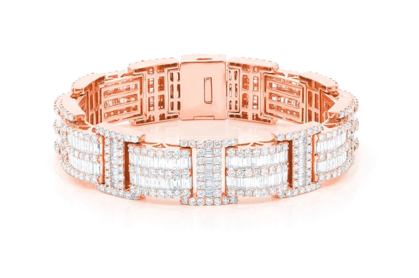 2 Row Baguette & Round Diamond Bracelet 14k Solid Gold 23.50ctw