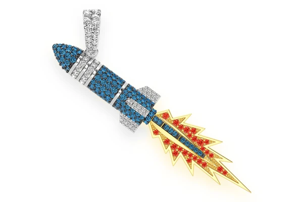 Angled Missile Flame Diamond Pendant 14k Solid Gold 1.20ctw