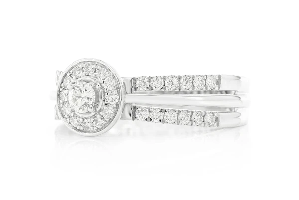 .50ctw Round - Double Band Halo - Diamond Engagement Ring - All Natural