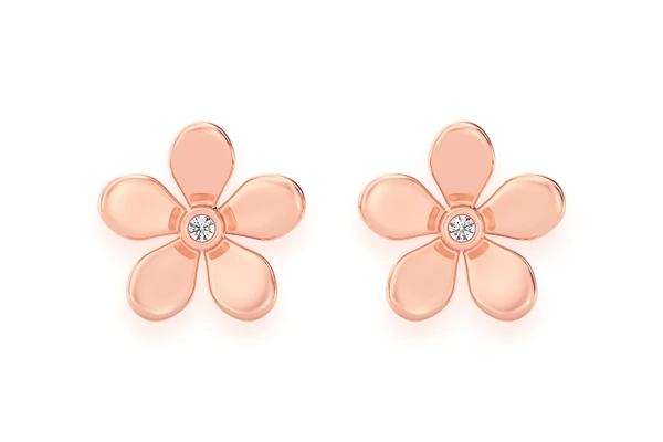 Flower Petal Diamond Earrings 14k Solid Gold 0.02ctw