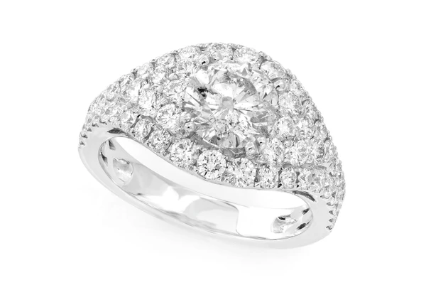 Round Tier Halo Diamond Ring 14k Solid Gold 1.20ctw