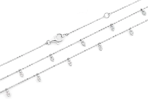 Double Layer Diamond Droplet Necklace 14k Solid Gold 0.90ctw