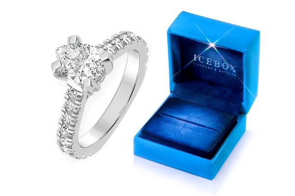 Thinn - 1.00ct Pear Solitaire - Single Row Scallop - Diamond Engagement Ring - All Natural