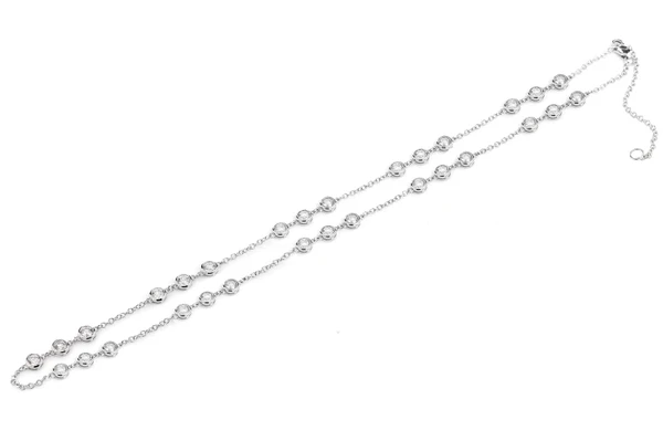 Trio Bezel Set Diamond Necklace Connected 14k Solid Gold 3.65ctw