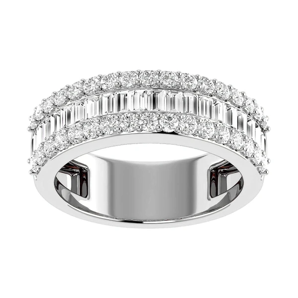 Border Baguette & Round Diamond Ring 14k Solid Gold 1.20ctw