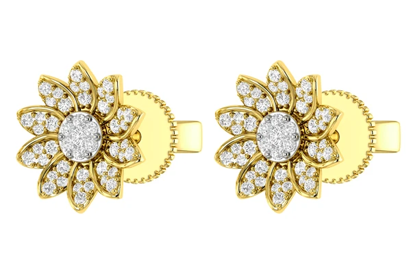 Sunflower Diamond Stud Earrings 14k Solid Gold 0.30ctw