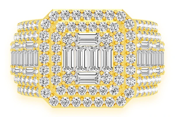Baguette Double Halo Diamond Ring 14k Solid Gold 3.50ctw