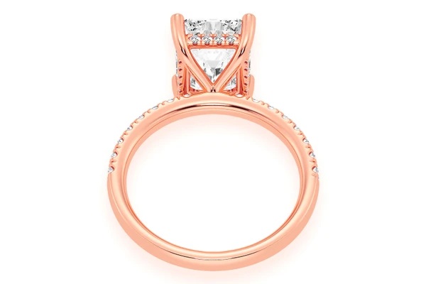 Thinn - 3.00ct Emerald Solitaire - One Row Under Halo - Diamond Engagement Ring - All Natural Vs Diamonds