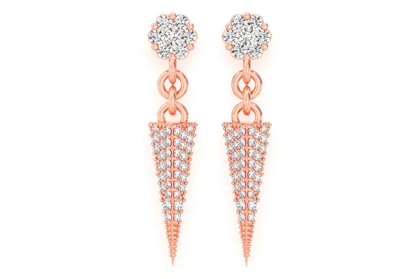 V Pyramid Dangling Stud Diamond Earrings 14k Solid Gold 0.65ctw