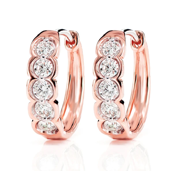 Diamond Round Catepillar Hoop Earrings 14k Solid Gold 0.45ctw 