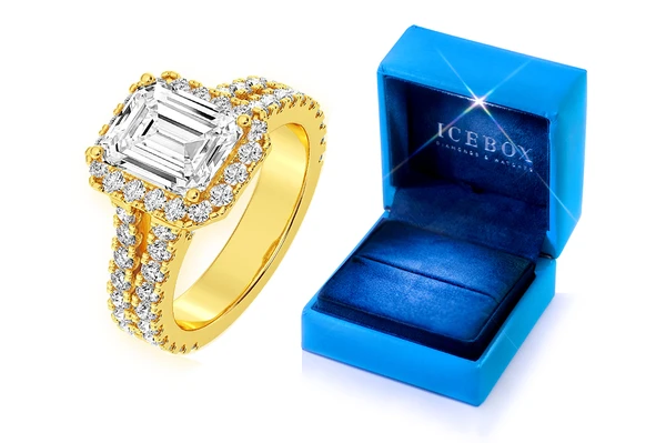 Sphinx - 2.00ct Emerald Cut Solitaire - Halo Split Shank - Diamond Engagement Ring - All Natural Vs Diamonds