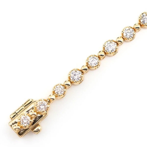 Beaded Crown Set Diamond Link Bracelet 14k Solid Gold 1.75ctw