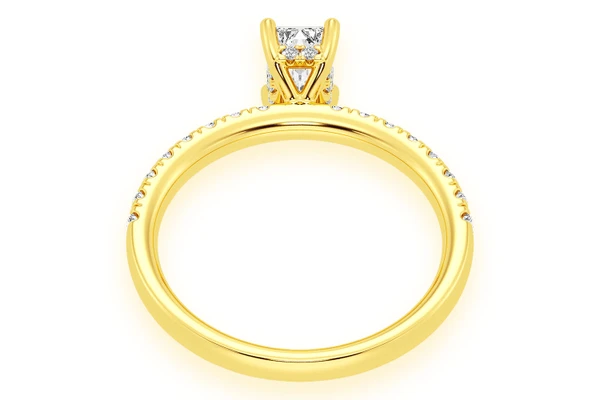 Thinn - 0.50ct Emerald Solitaire - One Row Under Halo - Diamond Engagement Ring - All Natural Vs Diamonds