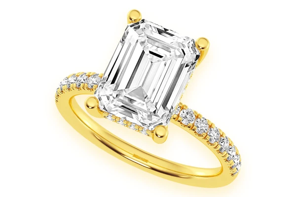 Thinn - 3.00ct Emerald Solitaire - One Row Under Halo - Diamond Engagement Ring - All Natural Vs Diamonds