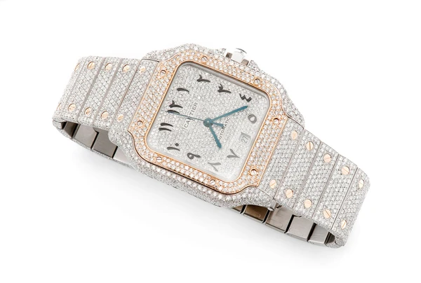 Cartier Santos De Cartier 40MM 18k Yellow Gold & Steel (4072) - 21.50ctw Fully Iced Out