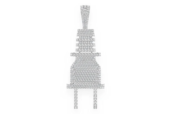 Electric Plug Diamond Pendant 14k Solid Gold 8.75ctw