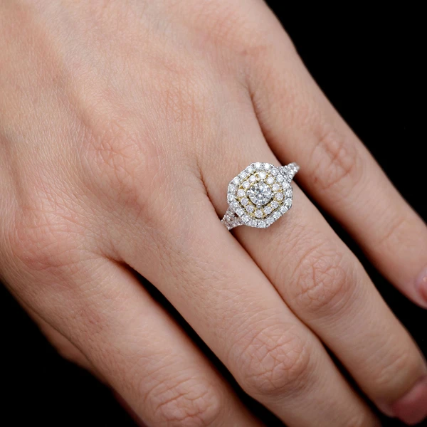 Double Halo Split Shank Diamond Engagement Ring - All Natural - 14k Solid Gold - 1.05ctw