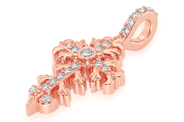 Filigree Cross Diamond Pendant 14k Solid Gold 0.10ctw