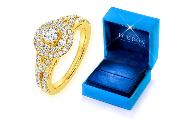 0.75ctw - Round Two Tier Halo - Diamond Engagement Ring - All Natural