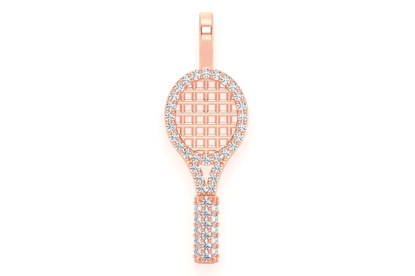 Tennis Racket Diamond Pendant 14k Solid Gold 0.20ctw